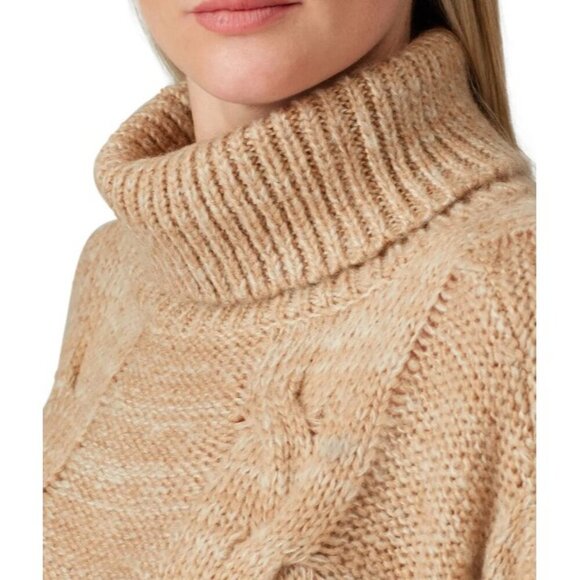 J.O.A. Tan Marled Chunky Cable Knit Turtleneck Sweater Size Medium Neutral - Picture 3 of 8